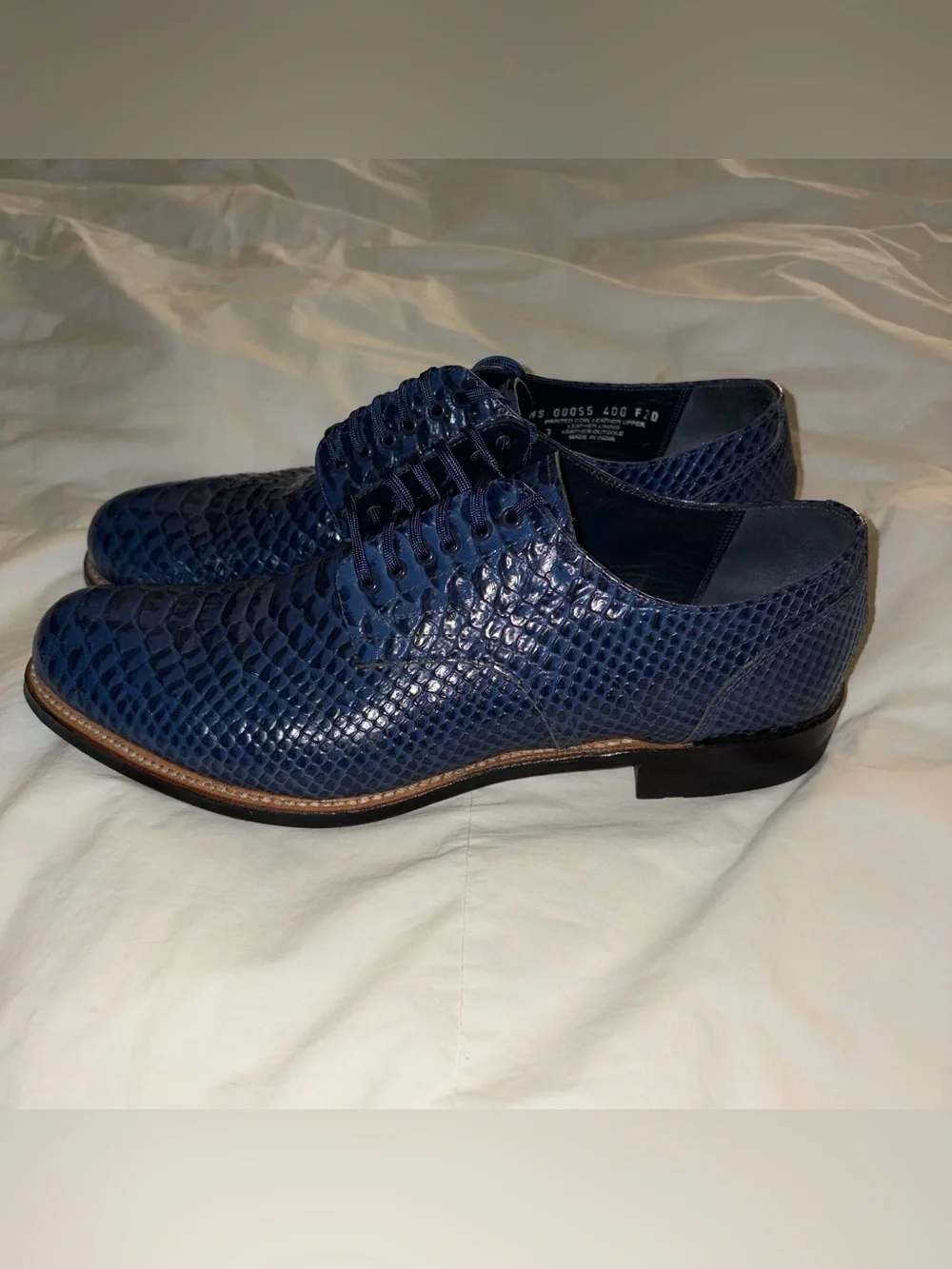 Stacy Adams Blue Mason Anaconda Plain Toe Oxford Leather Dress Shoes size 10.5